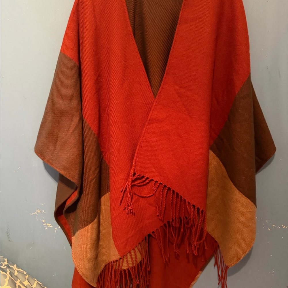 Echo Orange and Cream Knit Poncho